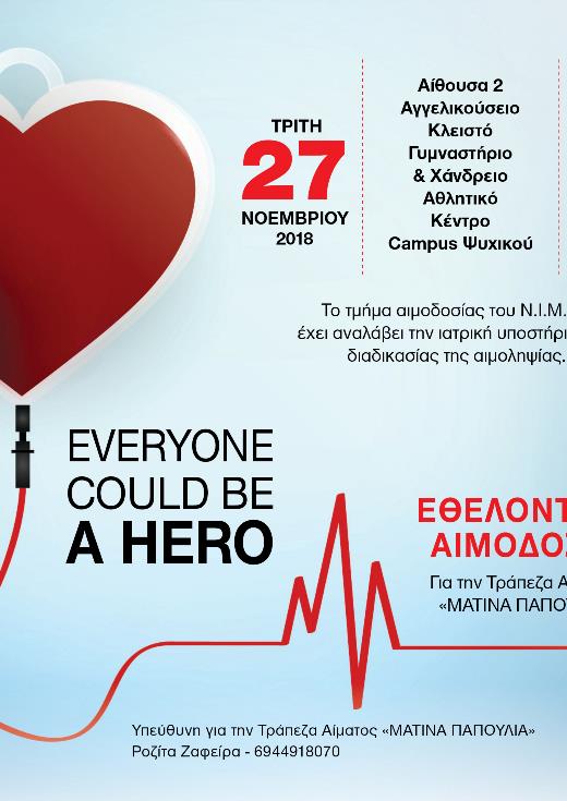 Εθελοντική αιμοδοσία για την Τράπεζα Αίματος «ΜΑΤΙΝΑ ΠΑΠΟΥΛΙΑ»