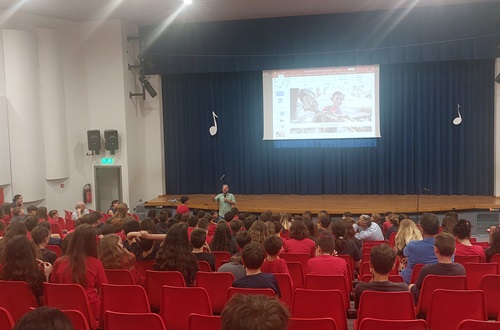 Psychico College Elementary students attend a speech on Refugees and Migration