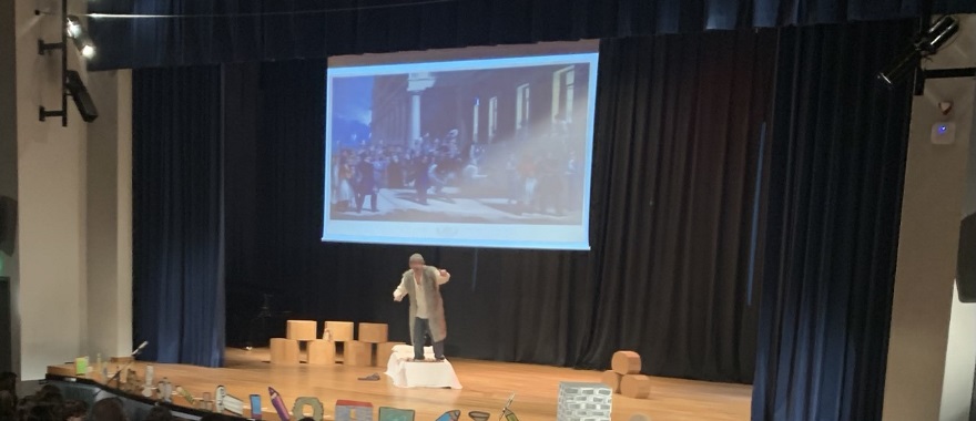 Psychico College Grade 6 students attend the Theatrical Monologue of "Makrygiannis"