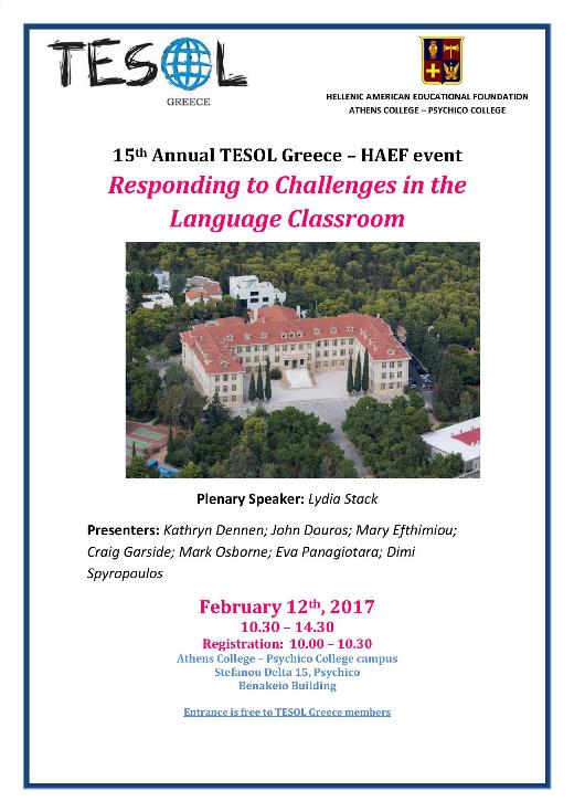 15th Annual TESOL Greece - HAEF event Responding to Challenges in the Language Classroom 