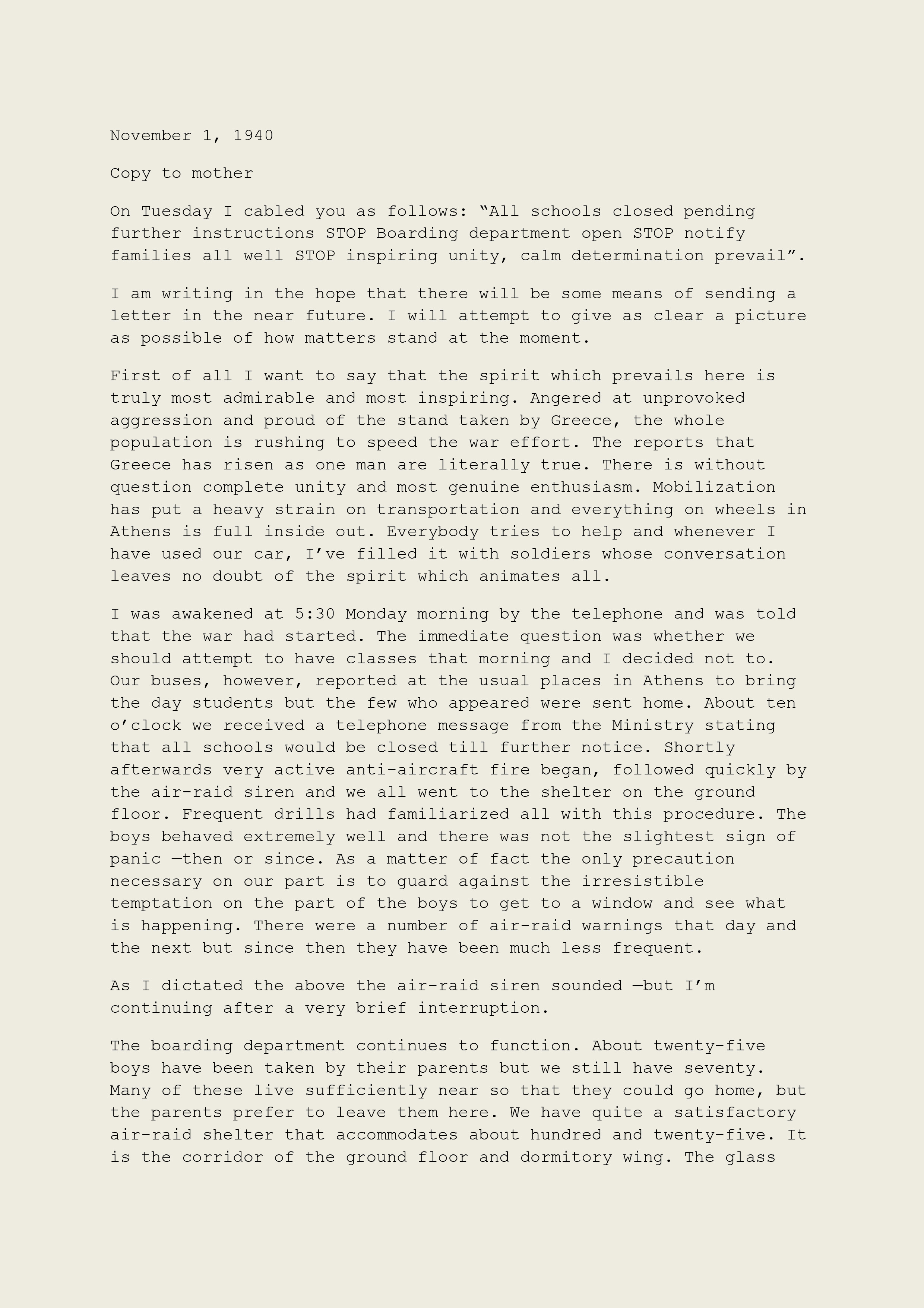 Homer Davis Letter of November 1 1940-1