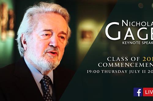 Ο Nicholas Gage, κεντρικός ομιλητής στην Τελετή Αποφοίτησης 2019