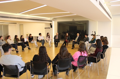 Leading classicist Edith Hall in a lively dialogue with Athens College students