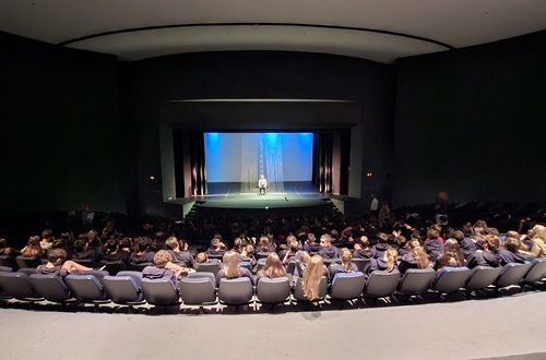 Athens College Junior High School students attend a performance of “The Only Journey of His Life”