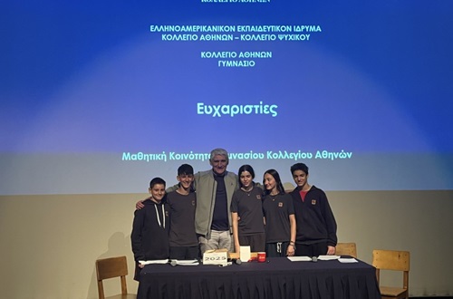 Athens College Junior High School - Student Community Event: Speech and interview with international basketball player Panagiotis Giannakis
