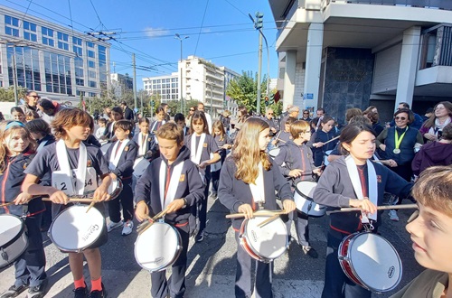 The Athens College Elementary School Drumsticks Percussion Band at the 41st Athens Marathon, the Authentic