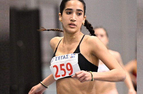 Panhellenic record in the U18 Women's 60m Hurdles by Danai Theodora Bakogianni
