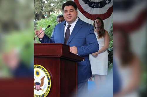The Ambassador of the United States of America, His Excellency Mr. George Tsunis, welcomes Athens College High School Students at the Ambassador's Residence